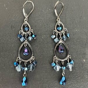 Vintage Sterling Silver Beaded Tiered Teardrop Dangle Earrings